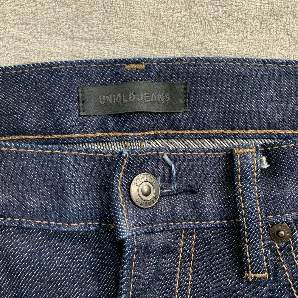 UNIQLO Selvedge Jeans Men 29x31 Straight Slim Dark Kaihara Raw Wash Denim